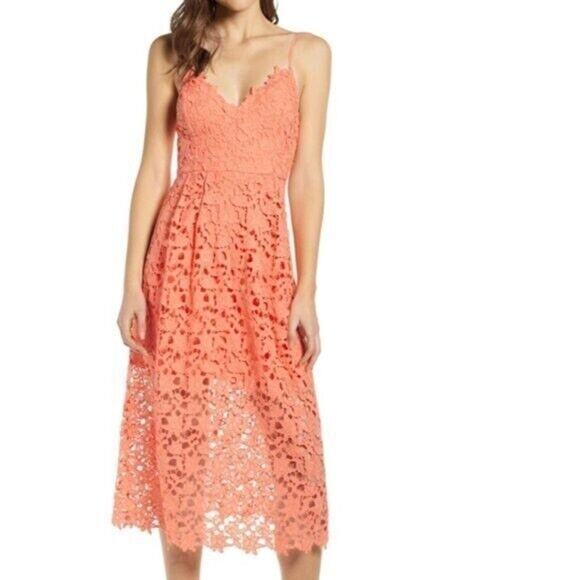 ASTR The Label Dresses & Skirts - ASTR the Label Size S Dress Lace A Line Midi Wedding Guest Coral Lined V-neck